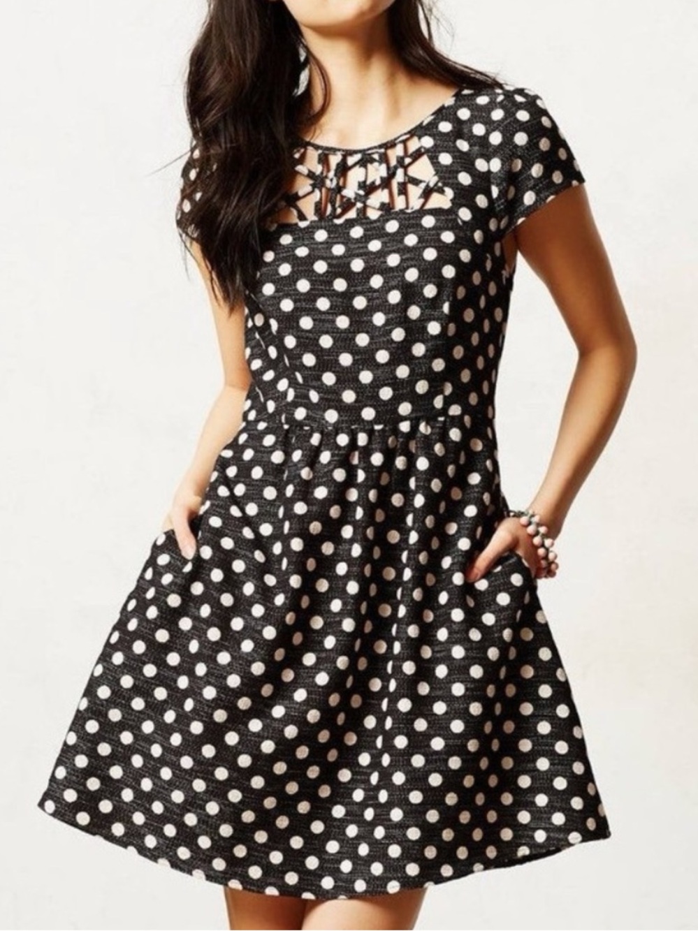 Anthropologie Maeve Polka Dot Fit & Flare Mini Dress Size 4